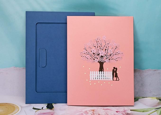 PENTA ANGEL Handmade Cherry Blossom Card Pop Up 3D Flower Card Romantic Love Letter Greeting Anniversary Wedding Valentine Birthday Gift Card Blank Stationery Paper Card for Her Him Husband Wife