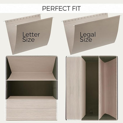 ZICOTO Decorative File Organizer Box Set of 2 - Collapsible Linen Filing Cabinets w/Handles Are Perfect to Store all Your Documents & Hanging File Folders - Portable Easy Slide Crates with Lid