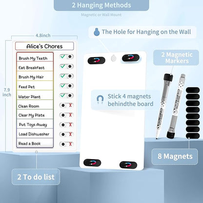 2 Pcs Chore Chart for Kids: Dry Erase My Chores Slider Chart, Magnetic Visual Schedule for Fridge, Kids Daily Checklist - ADHD Tools: to Do List and Routine Chart for Multiple Kids (Rainbow 2-pack)