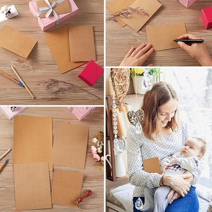 50 Pack Blank Cards Folded Cardstock Thank You Blank Greeting Cards for Invitations, Wedding, Greeting Cards, All Occasion DIY (Brown, 4x6)