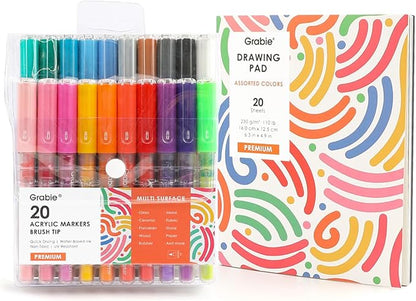 Grabie Acrylic Paint Pens Set, Easy-Flow Brush Tip Painting Markers for Canvas, Wood Crafts, Brush Tip Art Supplies