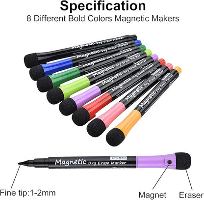 Magnetic Dry Erase Markers, Fine Tip Low Odor Whiteboard Markers for Kids & School, Work On White board & Calendar, Refrigerator (12 Pack)