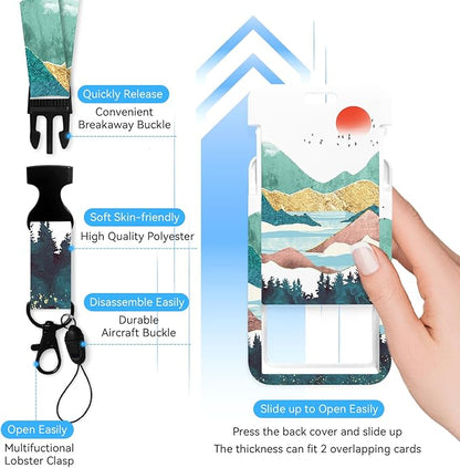 Mountain Badge Holder with Retractable Reel and Breakaway Lanyard，Badge Clips Retractable Heavy Duty Badge Reel，Keychain，ID Holder with Breakaway Lanyard for School Nurse Office