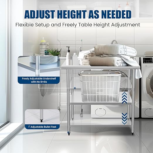 Stainless Steel Table 24 x 36 Inches Metal Prep Table with Backsplash & Adjustable Undershelf for Commercial Kitchen, Outdoor, Restaurant, Hotel & Garage