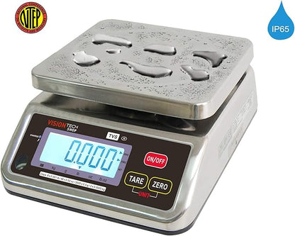 TVS Portion control Stainless steel Washdown Scale, Lb/Oz/Kg/g Switchable, Low Profile Design, 6lb Capacity, 0.001lb Readability, Single Display, NTEP Legal for Trade Coc #19-058