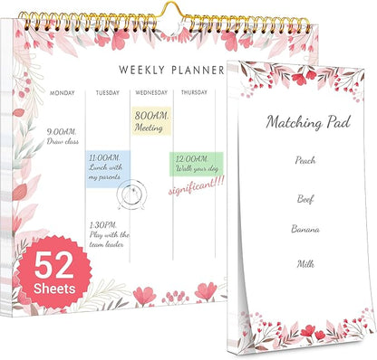 Yoment Weekly Planner Notepad 8.5x11 Weekly To Do List Notepad 52 Weekly Desk Planner Calendar Hangble Undated Weekly Planning Pad for Work,Home,School,Ofiice Supplies,Matching 44 Notepad,Pink