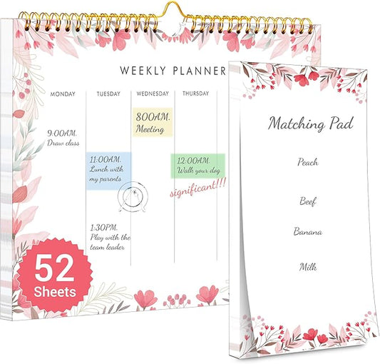 Yoment Weekly Planner Notepad 8.5x11 Weekly To Do List Notepad 52 Weekly Desk Planner Calendar Hangble Undated Weekly Planning Pad for Work,Home,School,Ofiice Supplies,Matching 44 Notepad,Pink