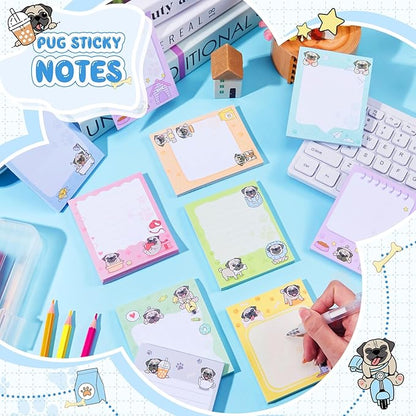 Sabary 9 Pads Sticky Notes 3.15 x 3.94 Inches Cute Self Sticky Note Pads Colored Adhesive Notepad for Memo Reminder Journal Studying Office Home Gift(Pug)