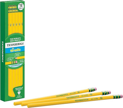 Ticonderoga Tri-Write Wood-Cased Pencils, 2HB Soft, Yellow, 12 Count