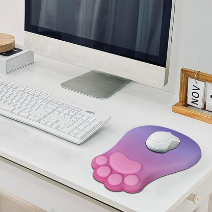 Ergonomic Mouse Pad with Wrist Rest,Cute Cat Paw Mousepad Wrist Support,Comfortable Massage Design Computer Pain Relief Mouse Pad with Non-Slip PU Base for Desk Laptop Gaming,Pink&Purple