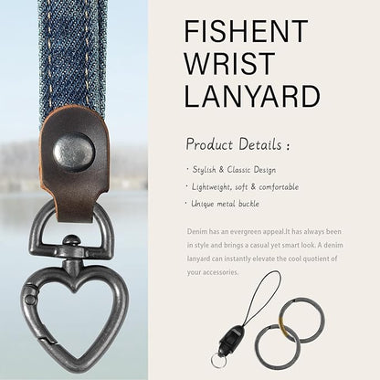 Fishent Denim Wristlet Keychain for Women Men, Cute Key Chain, Wrist Lanyards for Car Keys ID Badge Wallet Card Holder