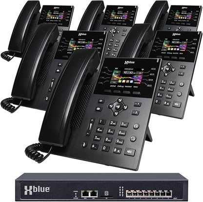 XBLUE QB2 System Bundle with 6 IP8g IP Phones Including Auto Attendant, Voicemail, Cell & Remote Phone Extensions & Call Recording