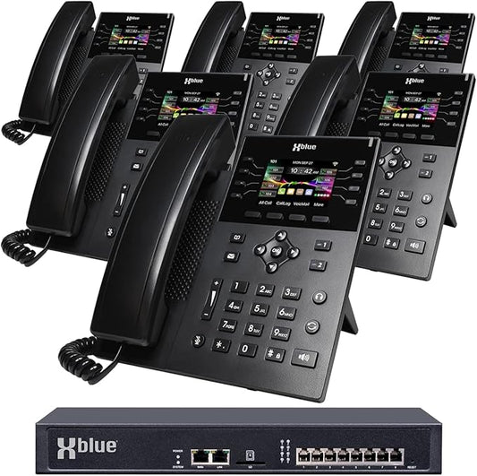 XBLUE QB2 System Bundle with 6 IP8g IP Phones Including Auto Attendant, Voicemail, Cell & Remote Phone Extensions & Call Recording