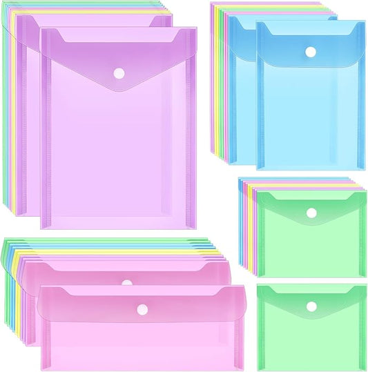 Vmiapxo 40 Pack Multi-Color Stamp and Die Storage Pockets, Reusable Rainbow Small Plastic Envelopes Waterproof Sticker Organizer Receipt Holder Photo Storage Folders (Mixed Size)