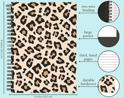 Steel Mill & Co Cute Mini Spiral Notebook, 8.25" x 6.25" Journal with Durable Hardcover and 160 Lined Pages, Leopard