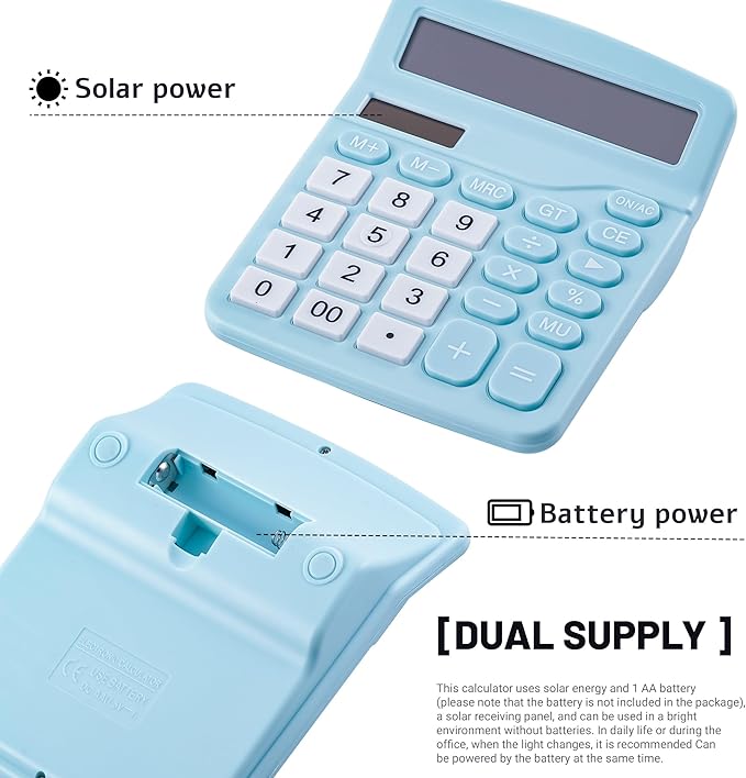 Golcellia Calculators Desktop, Blue Calculator, Cute Calculator 12 Digit Desk Calculator Large Display, Dual Power Solar Battery, Office Home School Supplies for Adults & Students
