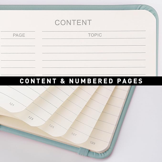 RETTACY Journaling Notebooks, A5 Lined Journal Notebook with 192 Numbered Pages, 5.7'' × 8.3'' Medium Size, for Writing, Work, Office, Leather Hardcover, 100 GSM Thick Paper (Blue-gray)