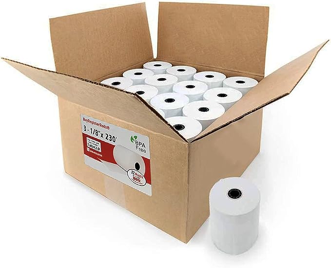 (32 Rolls) 3 1/8 x 230 Thermal Paper Receipt Rolls fits all Clover POS Cash Register Printers, Star Micronics SCP700 TSP100 TSP300 TSP400 TSP500 TSP600 TSP 700 TSP2000 CT S300 from BuyRegisterRolls