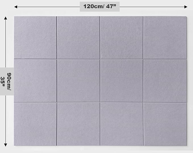 Large Cork Board Alternative - 47"x35" 12 Pack Felt Wall Tiles with Safe Removable Adhesive Tabs, Cork Wall Tiles Cork Board for Home Office Pin Board Tack Board 48 x 36 - Light Purple