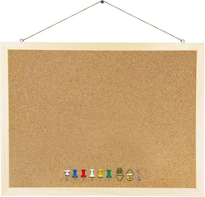 GDMINLO Cork Board Bulletin Board, 15.7"X 11.81" pin Boards for Walls, Oak Wood Finish Frame, Wall Mounted Cork Board for Office Home and School(Pins, Eye Bolts, gaskets, Screws)