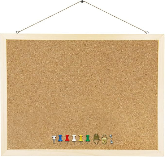GDMINLO Cork Board Bulletin Board, 15.7"X 11.81" pin Boards for Walls, Oak Wood Finish Frame, Wall Mounted Cork Board for Office Home and School(Pins, Eye Bolts, gaskets, Screws)