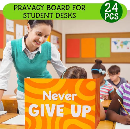 Honoson 24 Pcs Bulk Inspirational Privacy Folders for Students Cardboard Test Privacy Boards Motivational Words Desk Dividers Shield for Classroom School Study Supplies, 6 Styles(Affirmation)