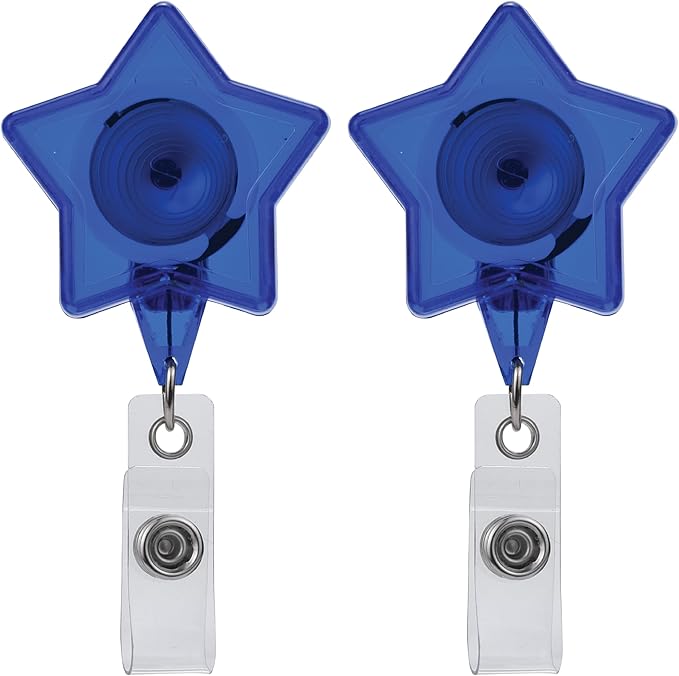 Will Well Badge Holders with Belt Clips for Securing onto Pockets and Purse Straps, with Retractable 27.5" UHMWPE Fiber Pull Cords, Strong Build with Fun Designs - 2-Pack, Star Shape