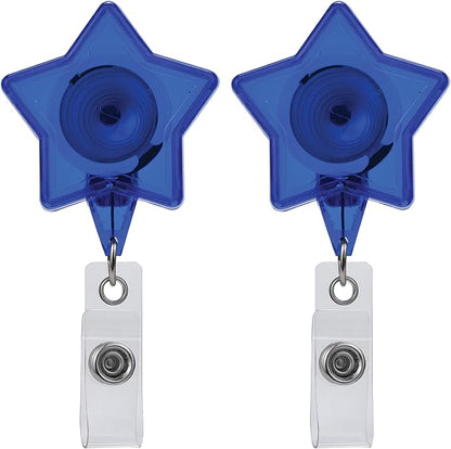 Will Well Badge Holders with Belt Clips for Securing onto Pockets and Purse Straps, with Retractable 27.5" UHMWPE Fiber Pull Cords, Strong Build with Fun Designs - 2-Pack, Star Shape