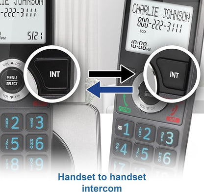 AT&T GL2101-3 DECT 6.0 3-Handset Cordless Home Phone with Call Block, Caller ID, Full-Duplex Handset Speakerphone, 2" White Backlit Display, Lighted Keypad (Graphite & Black)