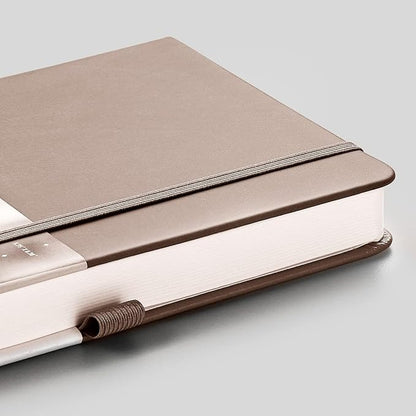 EMSHOI Dotted Notebook - 256 Pages A5 Dot Grid Journal Bullet Notebook with 120gsm Thick Dotted Paper,16 Perforated Pages, Hardcover Leather, Pen Holder, Inner Pocket, 5.75'' × 8.38''-Khaki