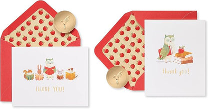 Papyrus Teacher Thank You Cards, Animals and Books (20-Count)