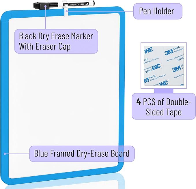 Mr. Pen- Dry Erase Board, 14” x 11” with a Black Dry Erase Marker, Blue Frame, Small White Board, White Board for Kids, White Board for Students, Small Dry Erase Board, Mini White Board