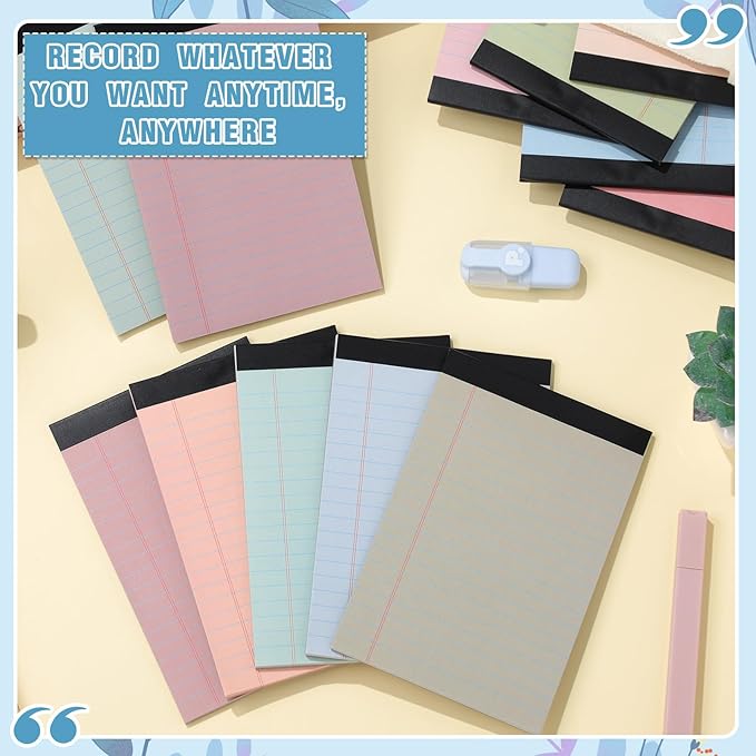 Lincia 24 Pcs 4" x 6" Legal Pad Writing Notepads Small Legal Pad College Ruled 30 Sheets Multiple Color Lined Note for Work 80 Gsm Paper for Grocery List Shopping List (Earthy Color)