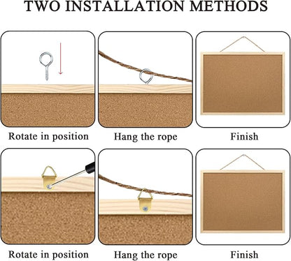 2 Pack Cork Board Bulletin Board, 15.7"X 11.81" inches with Oak Wood Finish Frame, for Wall Office Home and School (Pins, Eye Bolts, gaskets, Screws)