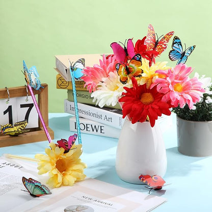 Zhanmai 24 Pieces Sunflower Butterfly Ballpoint Pens, Faux Flower, 0.5mm-0.7mm, Gel Ink, Plastic and Silicone, Multi-Purpose, Suitable for Home, School, Office, Party Decorations