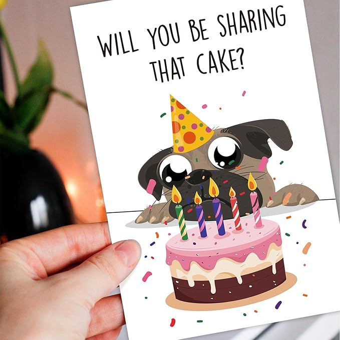 Dog Funny Birthday Card, Cute Birthday Card for Bog Dad Mom, Will You Be Sharing That Cake Card
