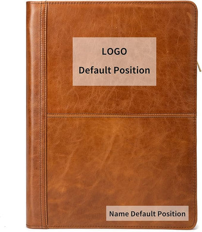 Personalized Genuine Leather Portfolio with 3 Ring Binder, Full Grain Leather Padfolio Zippered, A4 Notebook Holder Customized Professional Folder Organizer Gift for Men and Women, Oil Tanned