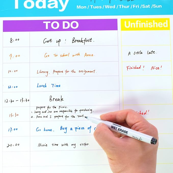 TWOHANDS Wet Erase Markers Ultra Fine Tip,0.7mm,Low Odor,Extra Fine Point,12 Assorted Colors,Whiteboard Markers for Office,Home,or Planning Dry Erase Board,20703