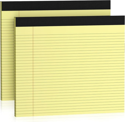 2 Pack Note Pads 11" x 9.5" Legal Pads College Ruled Notepad Micro Perforated Writing Pads Yellow Lined Paper 80GSM College Ruled Paper Pad of Paper 30 Sheets Notebook for School, To-Do Lists, Office