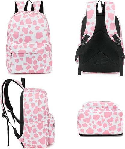 Cow Print School Backpack for Teens Girls, Womens College Bookbags Laptop Backpacks (Pink)