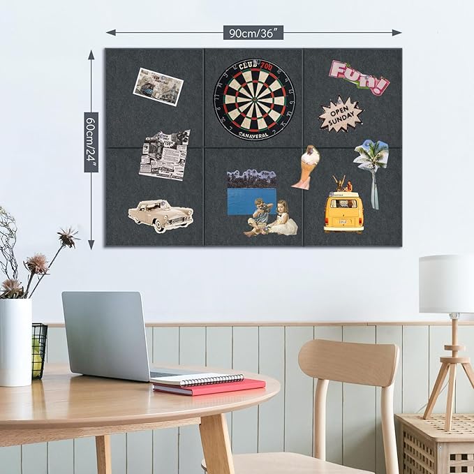 Large Cork Board for Walls with 30 Push Pins-24"X36", Easy to Peel&Stick Vision Bulletin Board Tiles, Black Poster Felt Board Supplies Set Home Office Classroom Corkboard Decor Self Adhesive