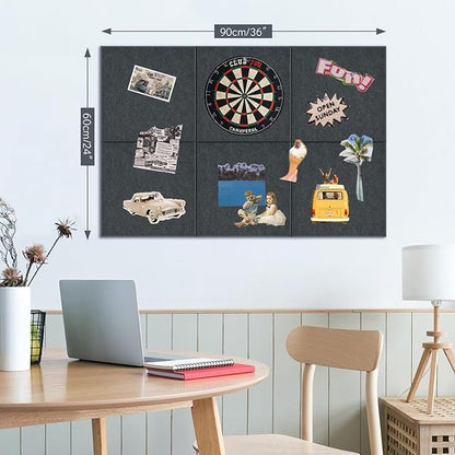 Large Cork Board for Walls with 30 Push Pins-24"X36", Easy to Peel&Stick Vision Bulletin Board Tiles, Black Poster Felt Board Supplies Set Home Office Classroom Corkboard Decor Self Adhesive