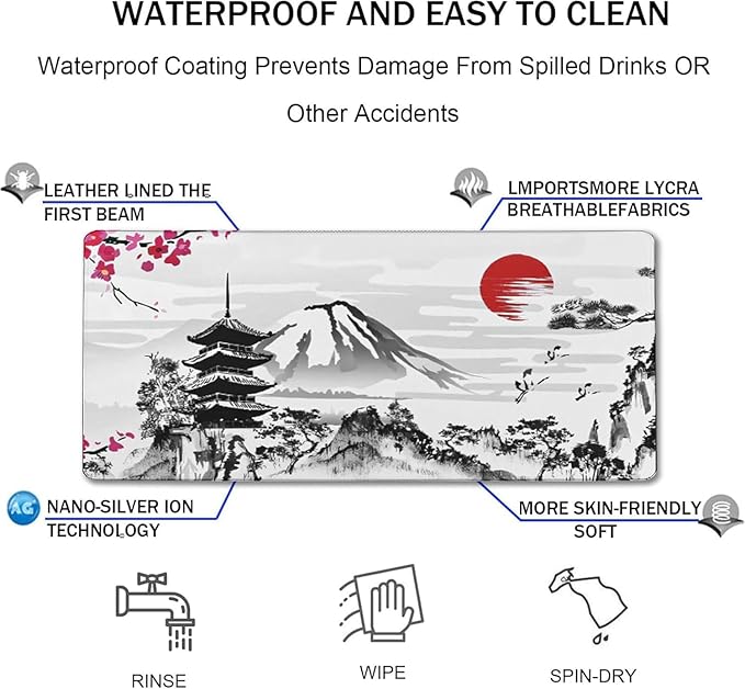 Japanese Landscape Large Mouse Pad, Large Extended Mouse Pad for Home Office Gaming Work 35.4x15.7 inch, Big Computer Mousepad Waterproof Non-Slip Rubber Mice Pads Stitched Edges