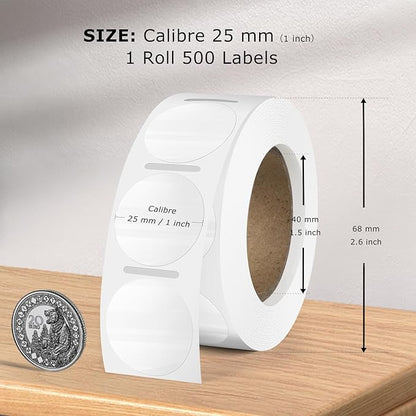 Transparent Thermal Labels Round 1 Inch Self Adhesive Clear Printer Stickers Circle Vinyl Waterproof Roll Decals Name Tag for Address Design DIY Logo Business 500 PCS