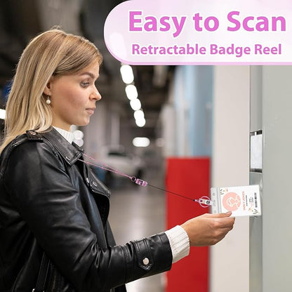 Lanyards for Id Badges 3 Pack Badge Lanyard with 6 Pcs Id Badge Holder Retractable Stainless Steel Teacher Lanyards Cruise Ship Essentials for Girl Women (Gold, Pink, Purple)