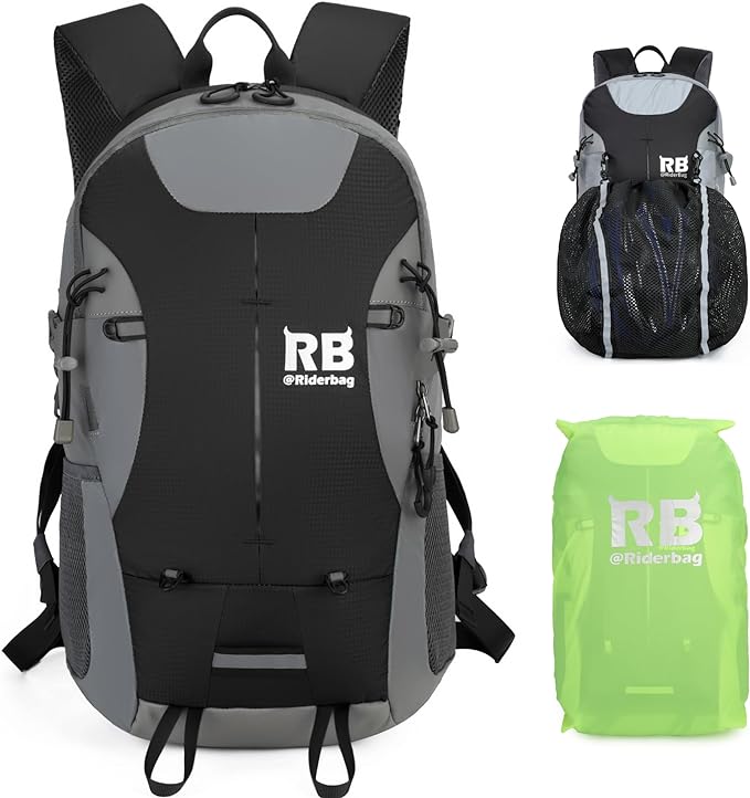 Reflective Motorcycle Backpack Lightweight, Water Resistant Casual Daypack with Laptop Pocket for Safe Commuter, Biking, and Daily Use. 35L Sport bookbag to Avoid Accidents (black backpack)