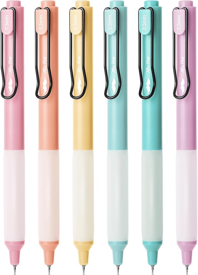 Mr. Pen- Retractable Gel Pens, 6 Pack, Black Ink Gel Pens, Pastel Barrels, Fast Dry, Gel Pens Fine Point 0.5mm, Retractable Pens, Cute Pens, Gel Ink Pens, Aesthetic Pens for Journaling Fine Tip Pens