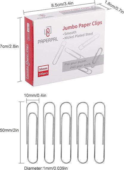 PAPERPAL Jumbo Paper Clips Smooth, 300 Large Paperclips (3 Boxes of 100 Each), Paperclips for Office School & Personal Use, Daily DIY, 2" Silver Paper Clips Jumbo Size