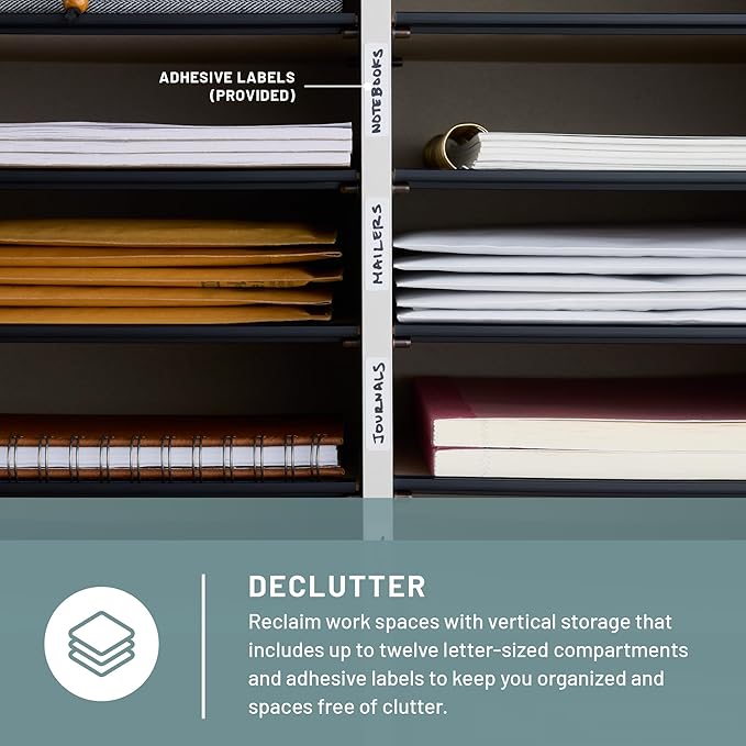 Safco Literature Organizer, 12 Compartments, Office and Classroom Mailbox with Adjustable Shelves, Wood Paper and Mail Sorter, Gray