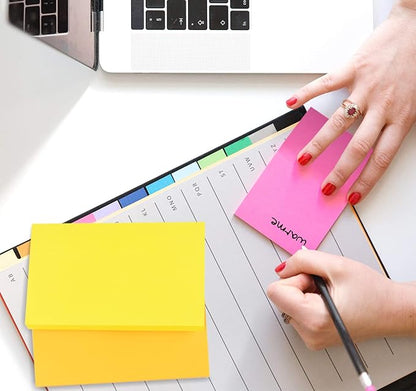 12 Pack Sticky Notes Large,3 x 5 in Super Sticking Power Memo Pads,12 Bright Colorful Self-Stick Pads,100 Sheets/Pad 2X The Sticking Power Easy to Post for Office, Notebook & Daily Life